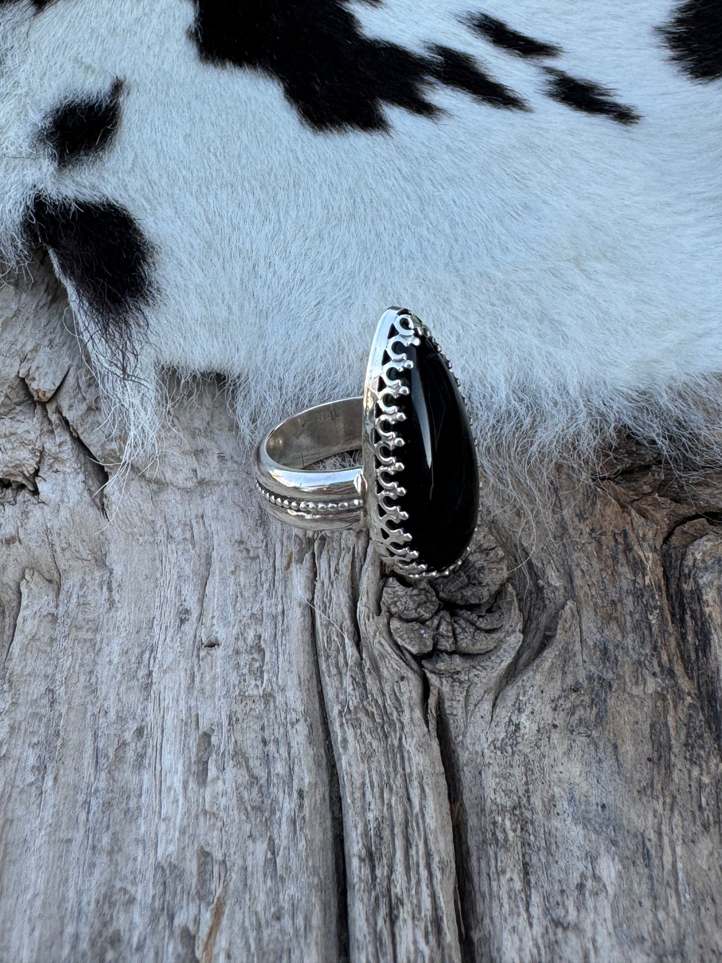 Black Onyx Teardrop Ring {Size 6}