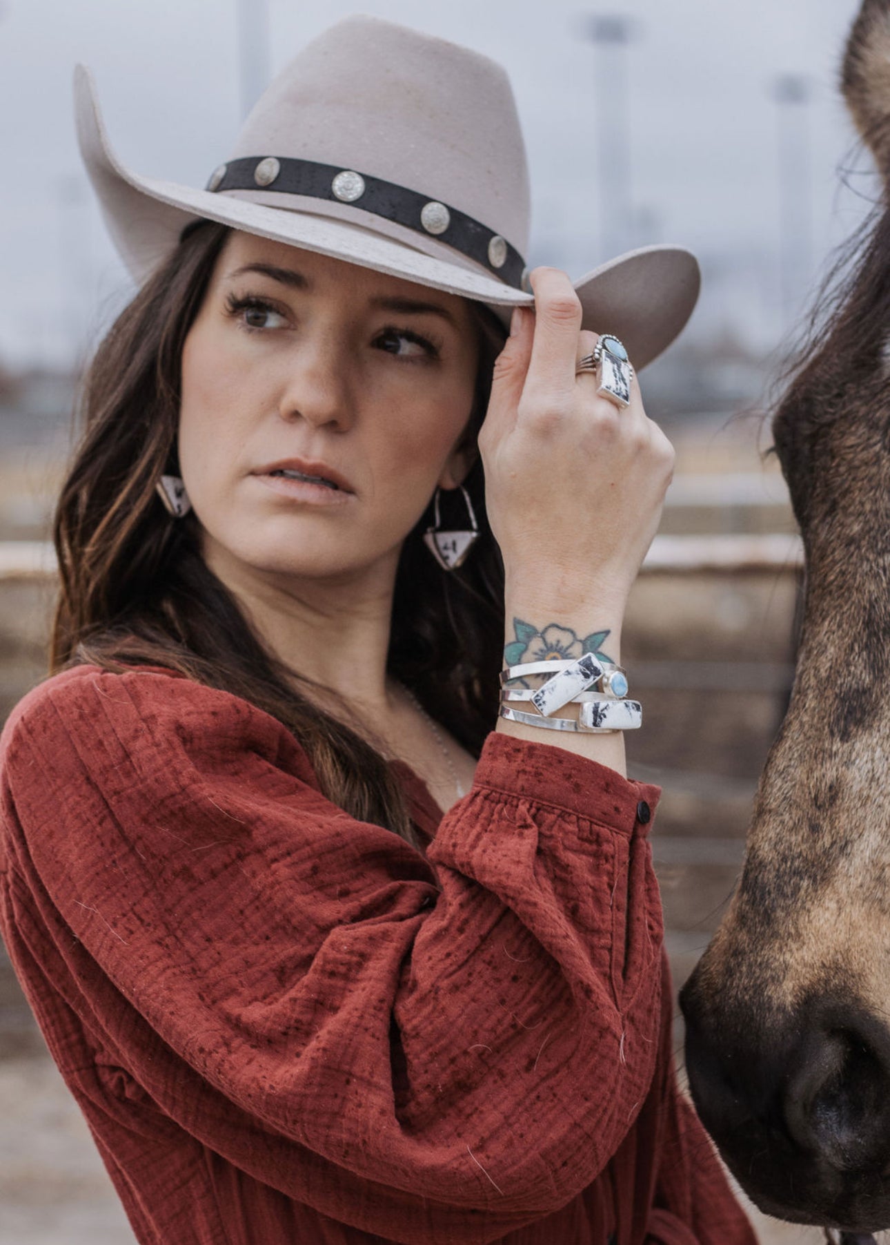 White Buffalo Triangle Earrings