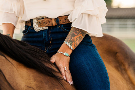 Hand Stamped Hubei Turquoise Cuff