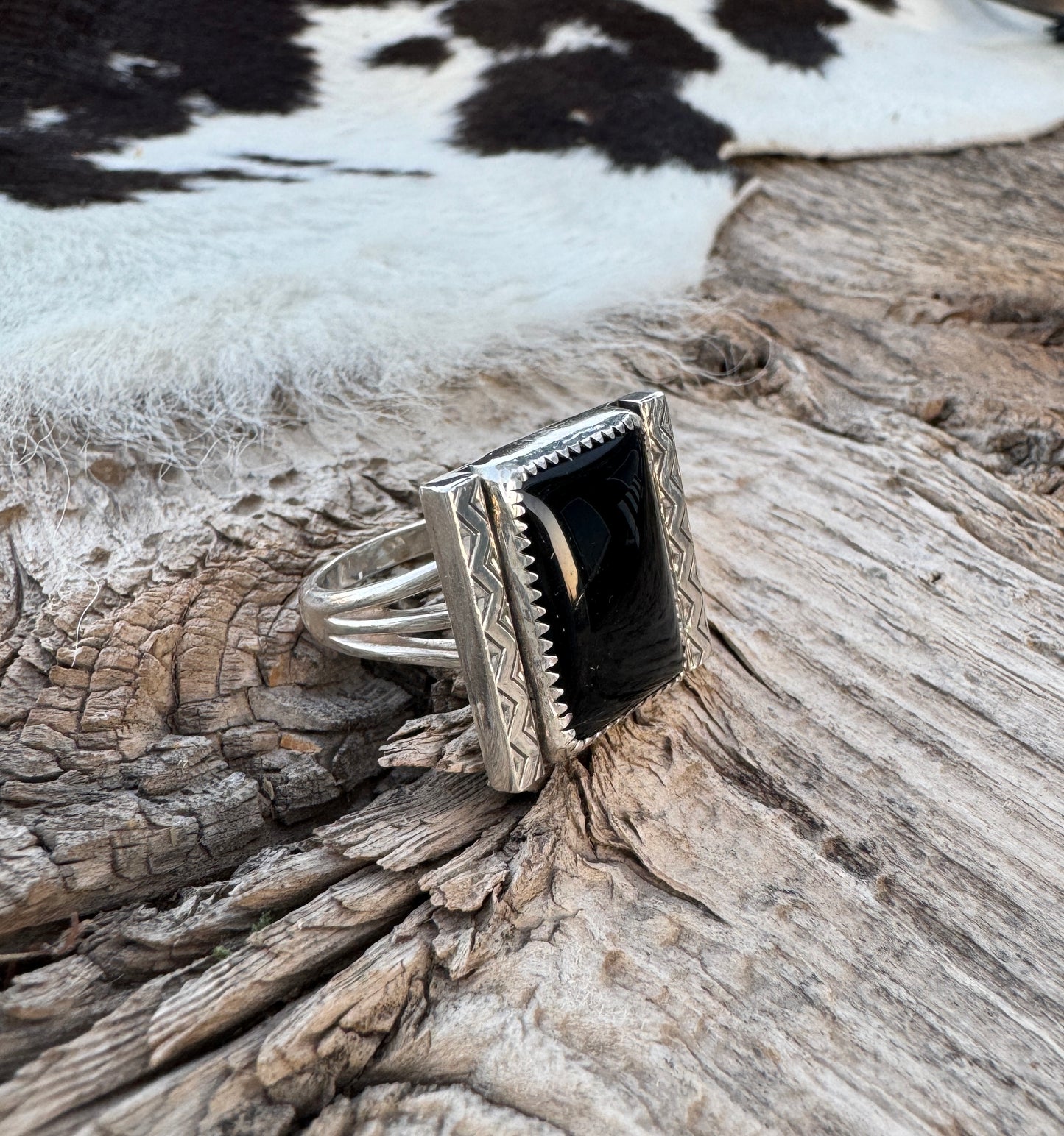 Black Onyx Square Ring {7.5}