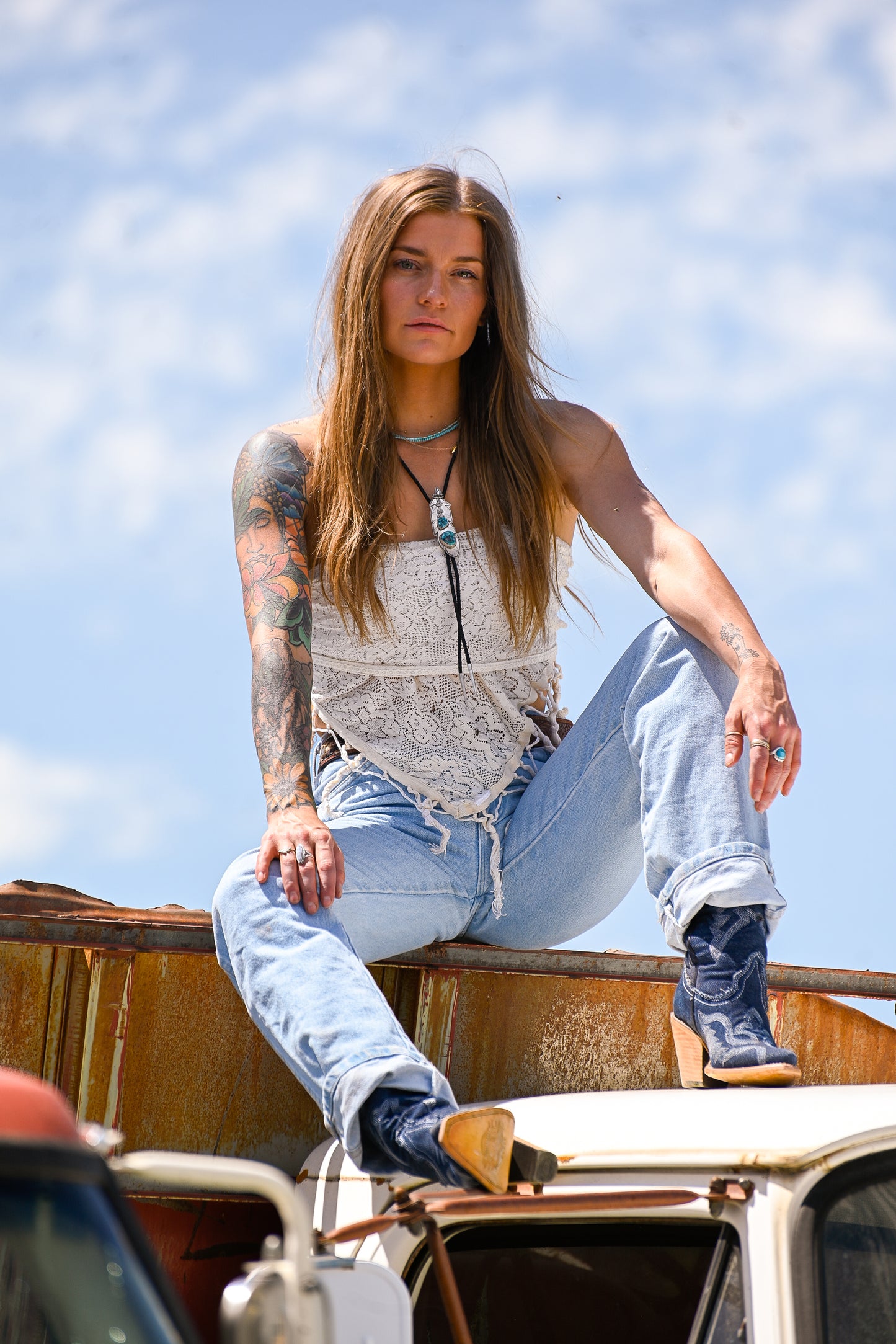 Feather Bolo Tie Natural Turquoise