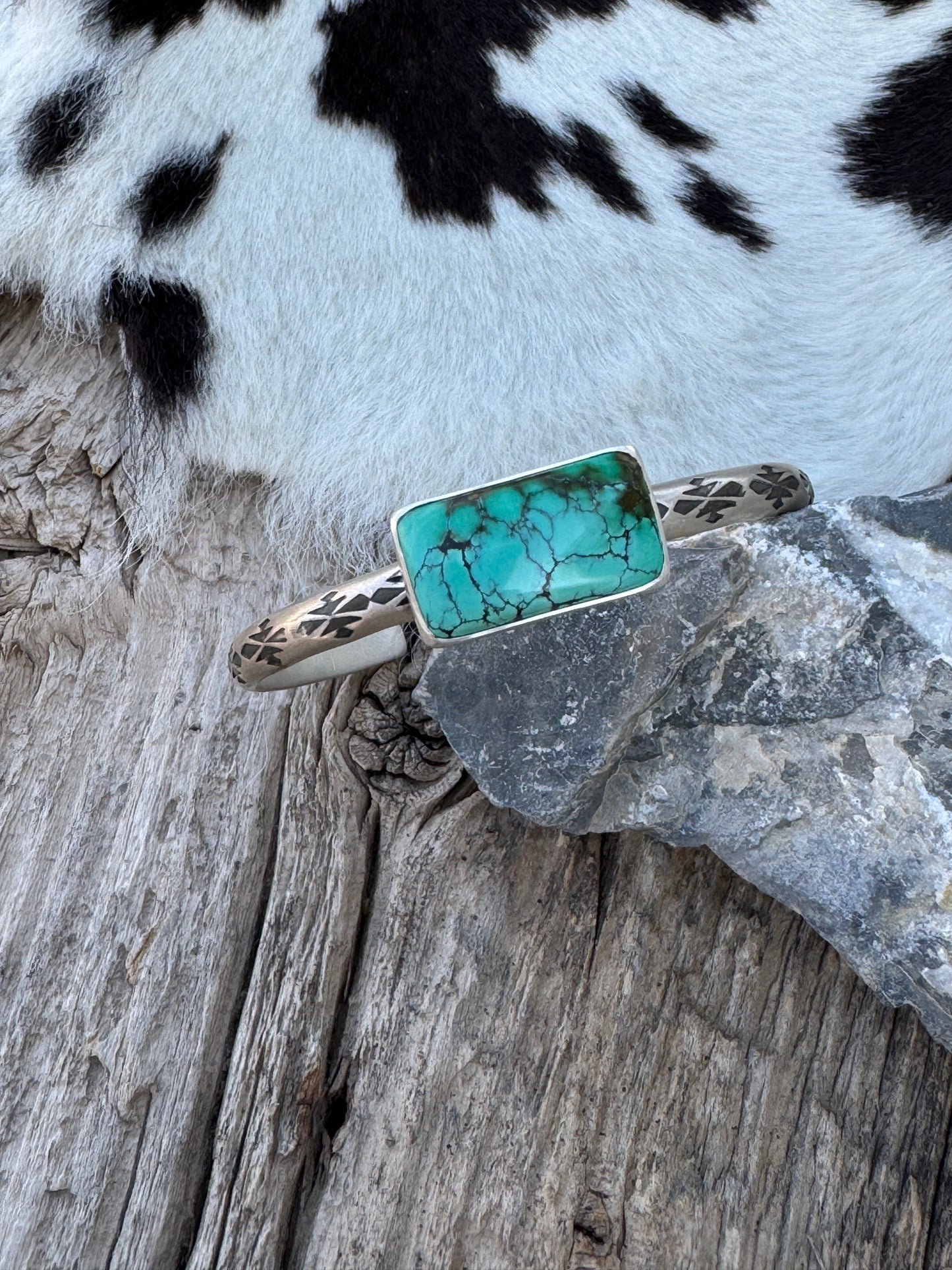 Hand Stamped Hubei Turquoise Cuff