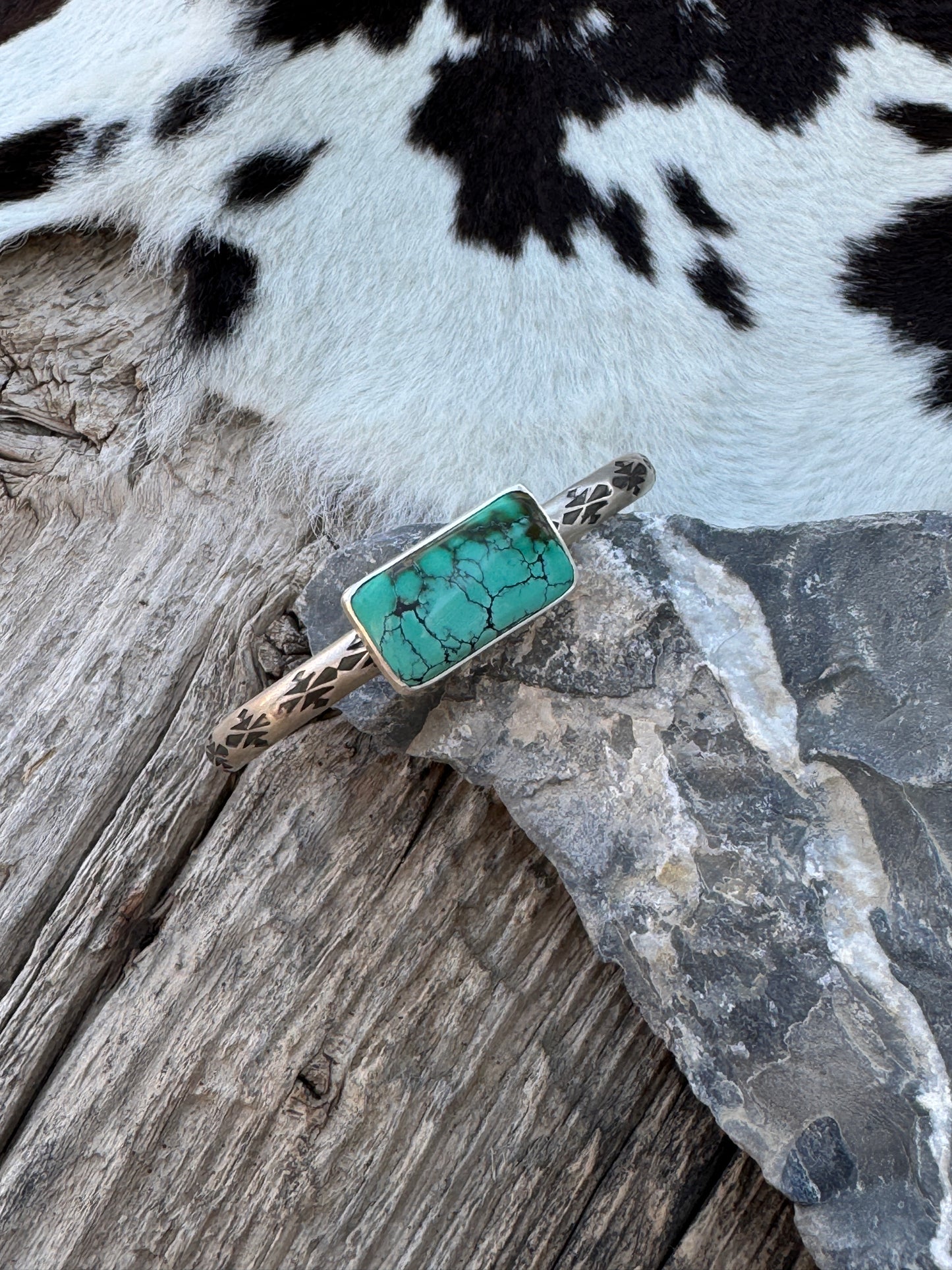 Hand Stamped Hubei Turquoise Cuff