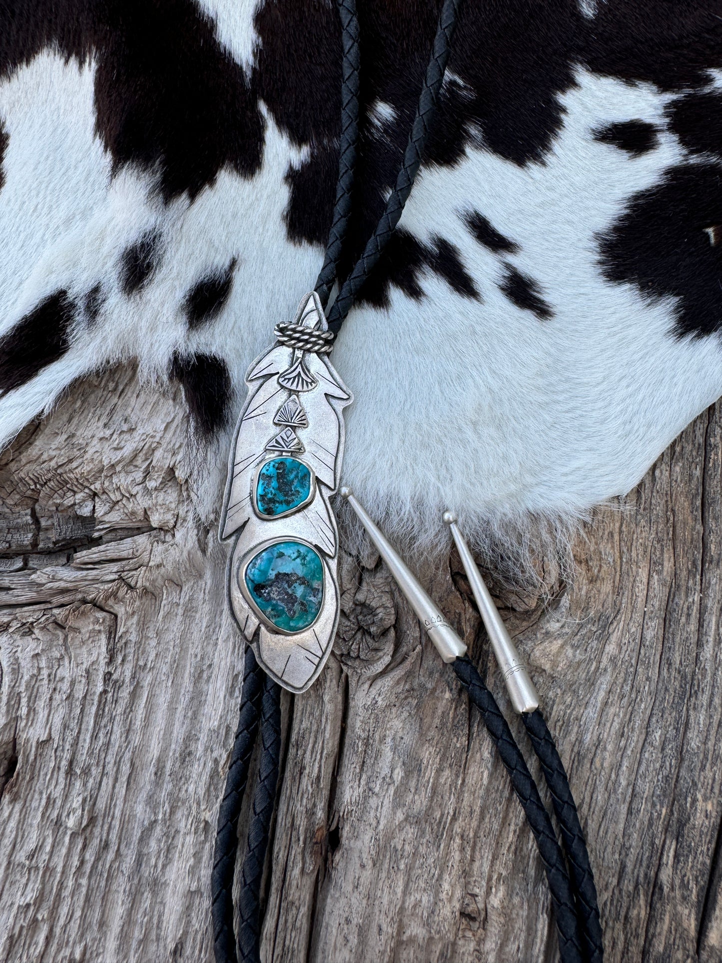 Feather Bolo Tie Natural Turquoise