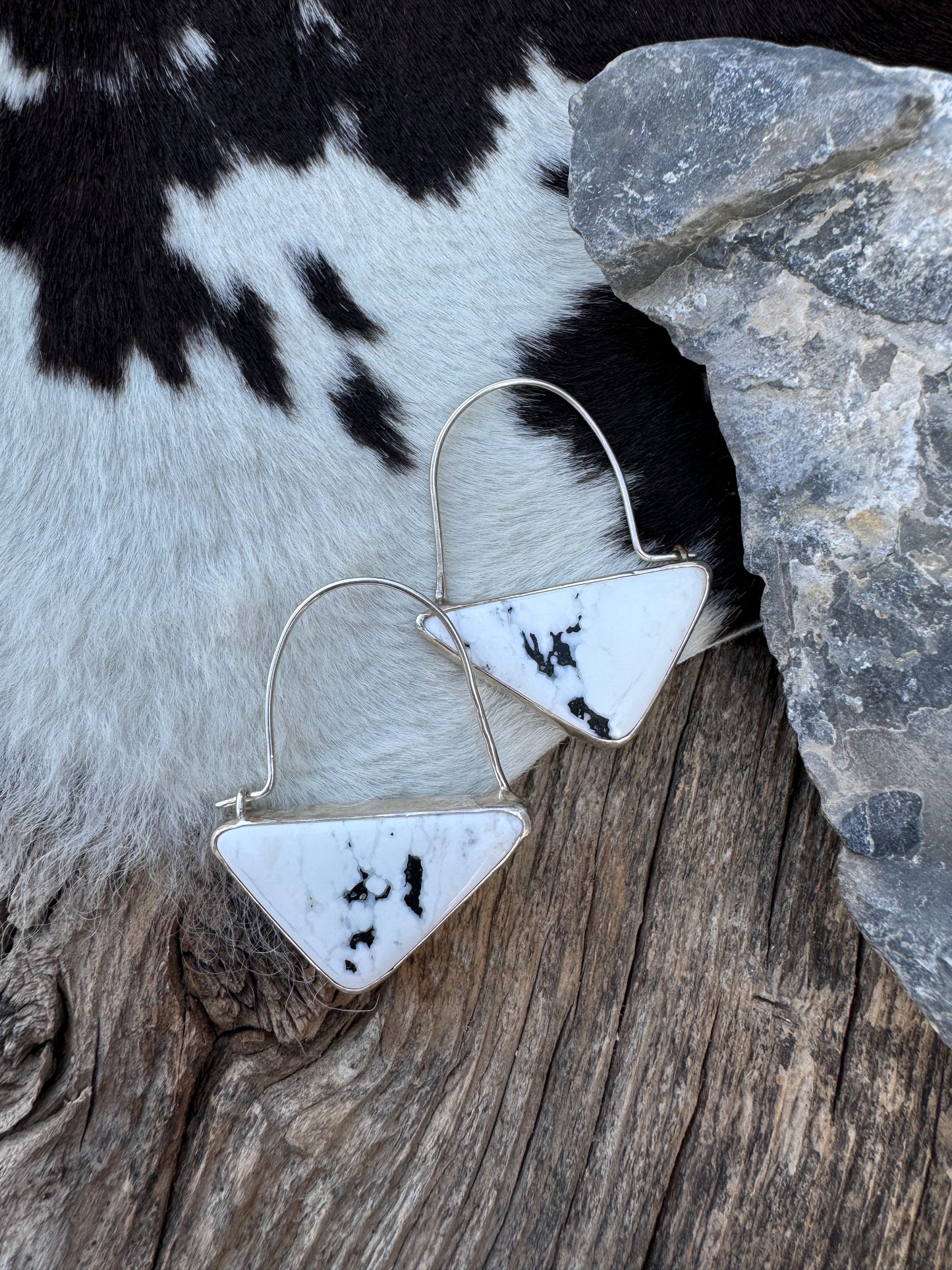 White Buffalo Triangle Earrings